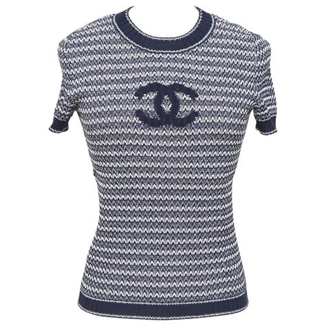 chanel short sleeve sweater|authentic chanel logo sweater.